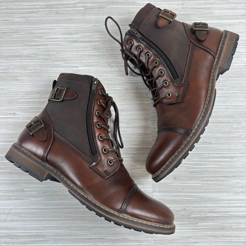 Mens Steampunk Dieselpunk Cosplay Costume Boots Size 10.5 Brown Zip Lace Buckles